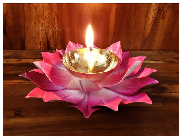 Lotus Diya Brass for Puja Kamal Patti Flower Shaped Oil Lamp Pooja Temple mandir & Home Decoration (Big Pink)