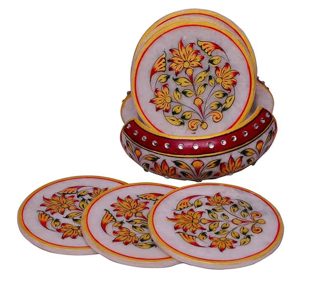 RD Craft Tea Coaster Set of 6 with Stand Marble
