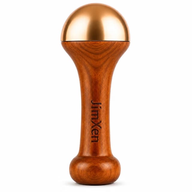 Large Kansa Wand Vatki Foot & Face Massager with Pure Bronze Head & Handcrafted Teak Wood Handle