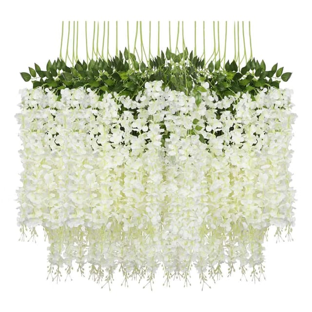 12 Pack (43.2 FT) Artificial Wisteria Vine Ratta Fake Wisteria Hanging Garland Silk Long Hanging Bush Flowers String