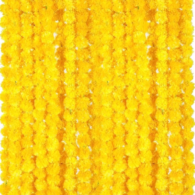 Rozi Decoration Marigold Lemon Yellow Artificial Garlands Decorations Set of 5 Pcs for Navratri Durga Pooja Decorations