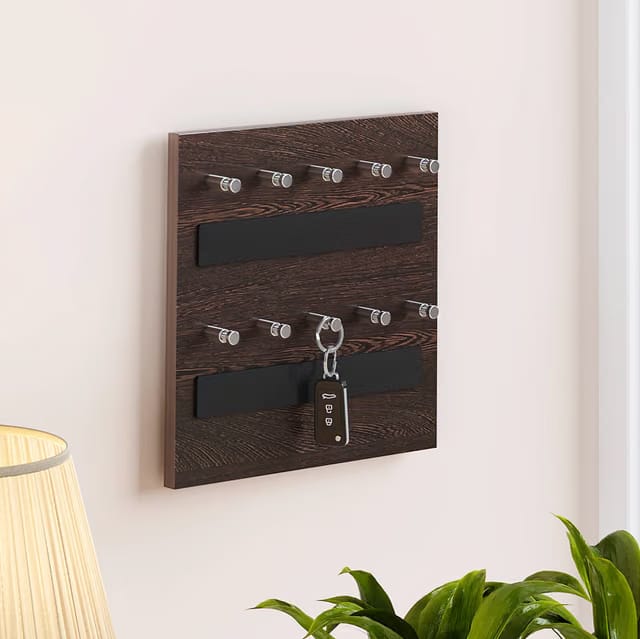 Skywood Engineered Wood Wall Mounted Decor Key Holder Hanger with 10 Hooks for Living Room Home Furniture