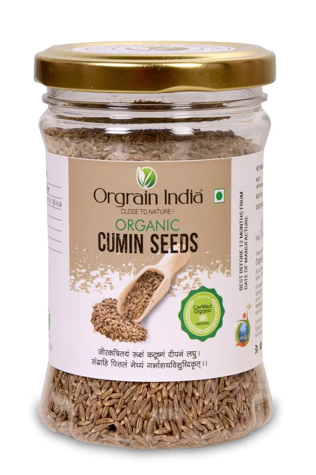 Orgrain India Organic Cumin, Jeera Seeds 120g, Whole Cuminum Cyminum, From Company-Owned Organic Farms, Aids Digestion