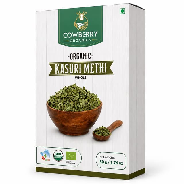 COWBERRY Organic Kasuri Methi 50g, Premium Dried Fenugreek Leaves