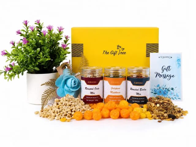 Sorriso Healthy Crunch Snack Gift Hamper, Roasted Oats, Jalapeno Makhana, Barley Mix