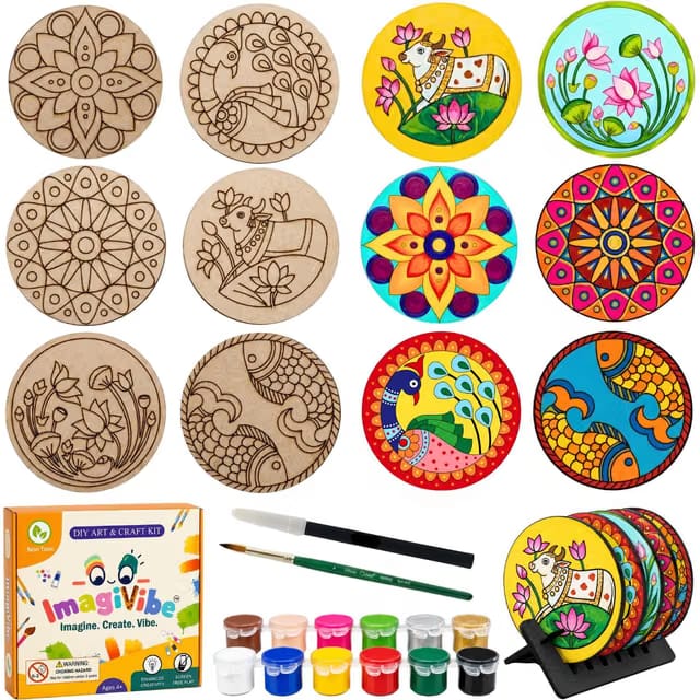 ImagiVibe 3-in-1 Premium Coaster Painting Kit for Kids & Adults