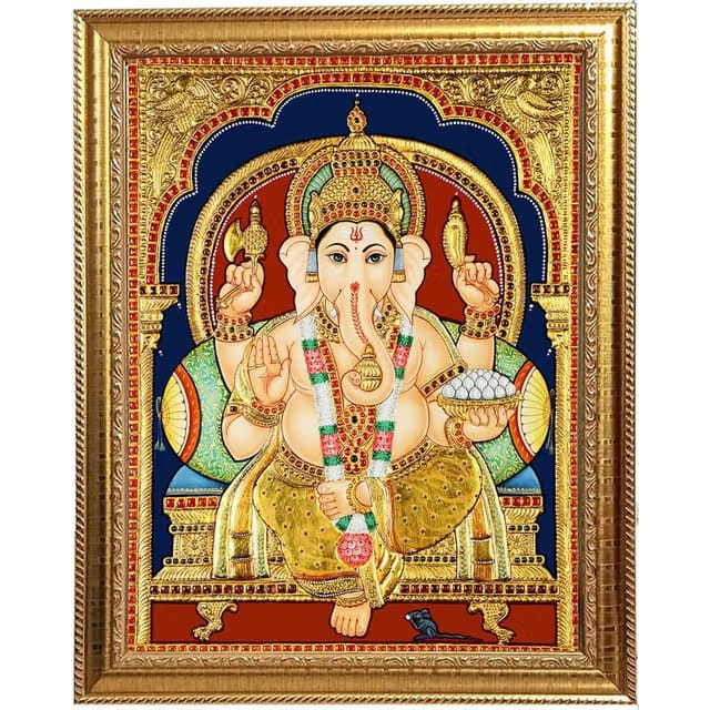 Ganesha Digital Tanjore Art Laminted Photo Framed for Pooja Room/Home Decor and Gifting - 10x12