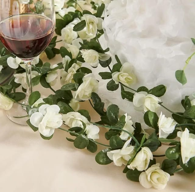2 Pcs Artificial Flowers Vine Silk Roses Garland Fake (6 ft Long) Flowers Silk Roses for Wedding Decorations