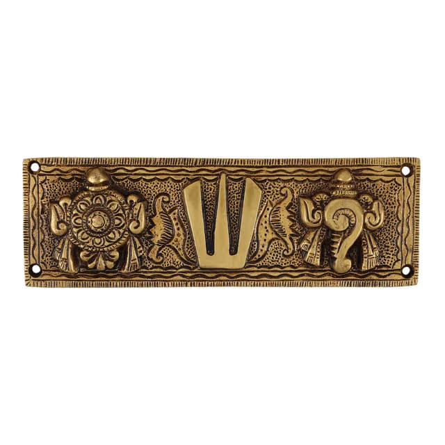 Mla's Decor Brass Shankh Chakra Namah Wall Hanging Decorative For Home,Office & Room,Showpiece Figurines (Yellow)