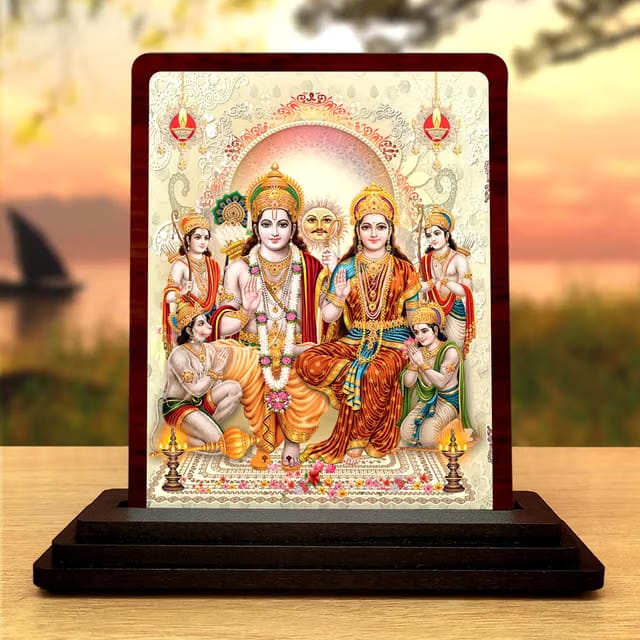 Ram Darbar Printed Wooden Idol for Car Dashboard & Home Decor Shri Ram, Sita