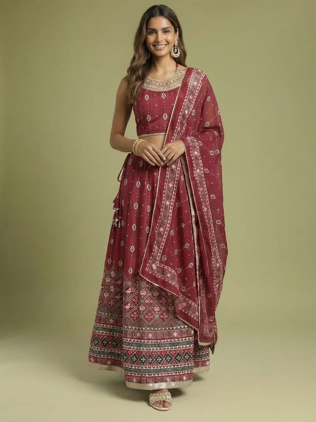 Printed Sequinned Ready to Wear Lehenga & Blouse With Dupatta