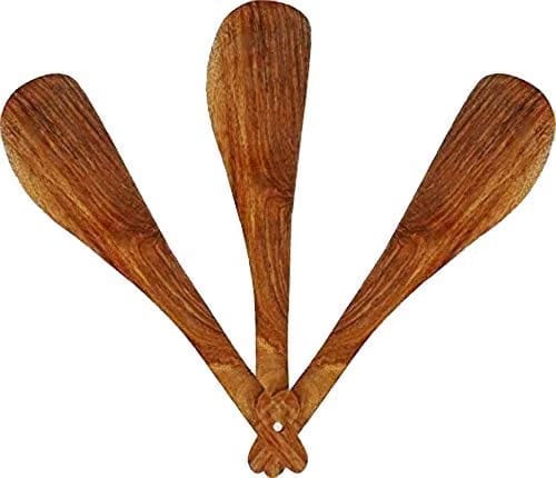 Antlantic Wood Store Dosa Roti Spatula Set of 3 - Neem Wood Cooking Ladle (Wooden Spoons for Pan)