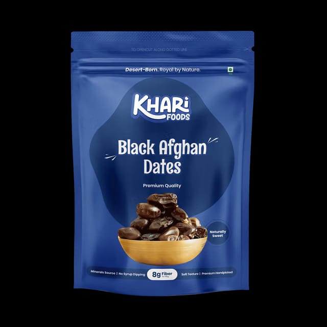 Khari Foods Black Afghan Dates / Khajoor, High Fibre Dry Fruit
