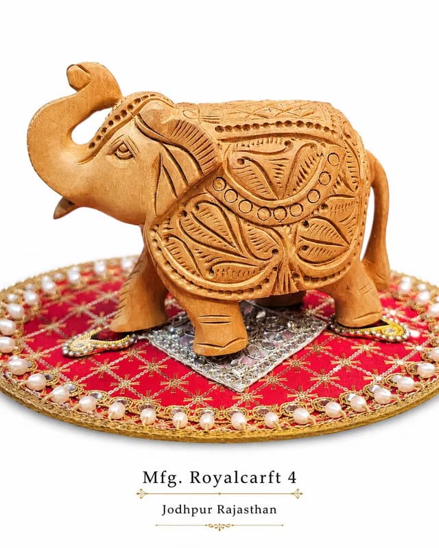 Royalcarft 4 Handcrafted Wooden Elephant Statue 5x5 Inch