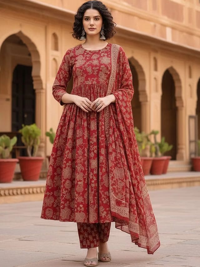 Women Ethnic Motifs Printed Empire Kurta with Trousers & With Dupatta