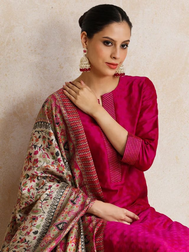 jacquard Kurta set with Printed Dupatta
