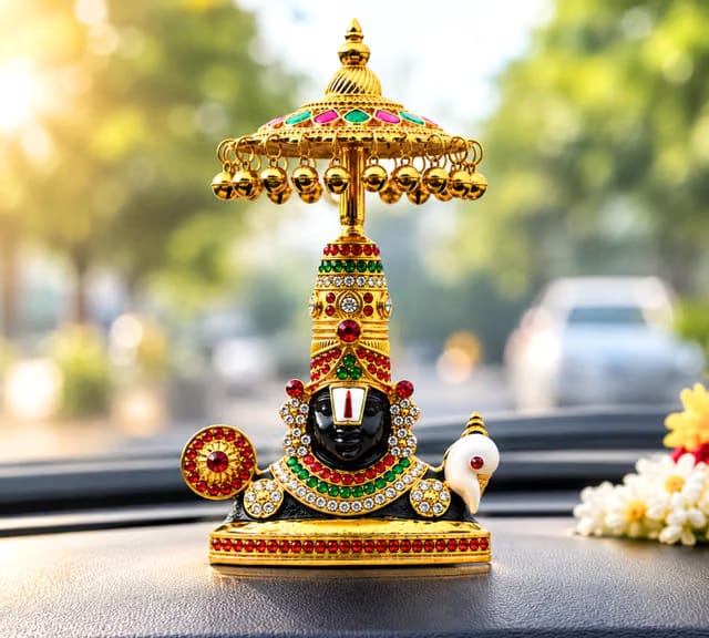 Balaji Tirupati Lord Venkateswara Car Dashboard Idol with Crystal Stones Hindu God Srinivasa.(Blessings on the Go)