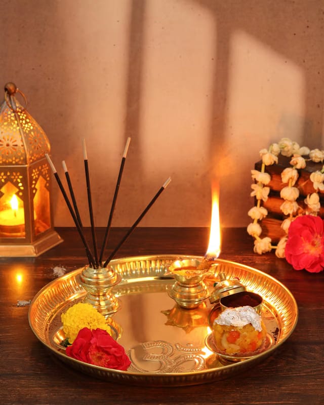 AKSHATA Brass Puja Thali Set with Beautiful Handcrafted Design