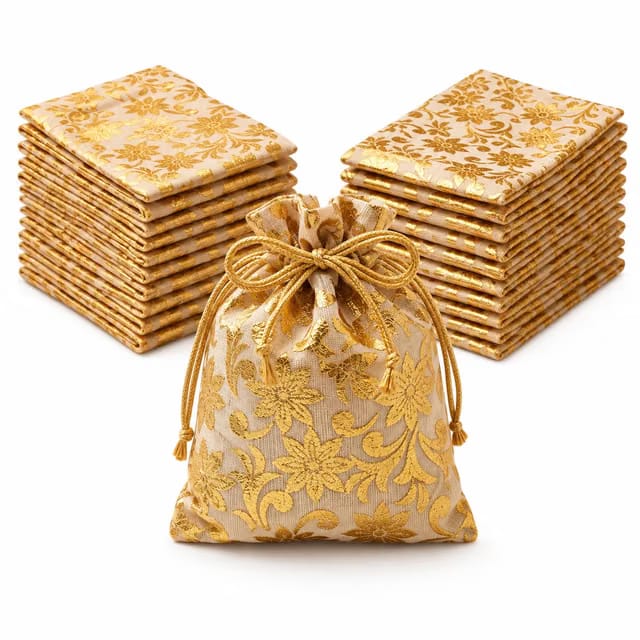 Golden Organza Gift Bags with Drawstring (Pack of 25, 4x6")