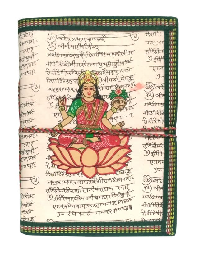 Handmade Paper Journal Goddess Lakshmi: Vintage Diary Notebook With Thread Closure (12082)