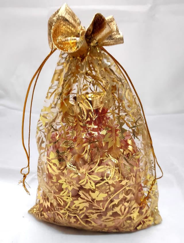 6 Inch x 8 Inch Net Fabric Drawstring Pouch for Dry Fruits Packing, Organza Shagun Potli, Bags for Return Gifts Pack