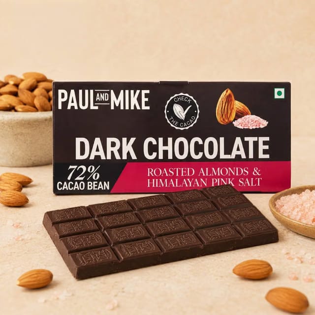 Paul And Mike 72% Dark Chocolate with Roasted Almonds & Himalayan Pink Salt