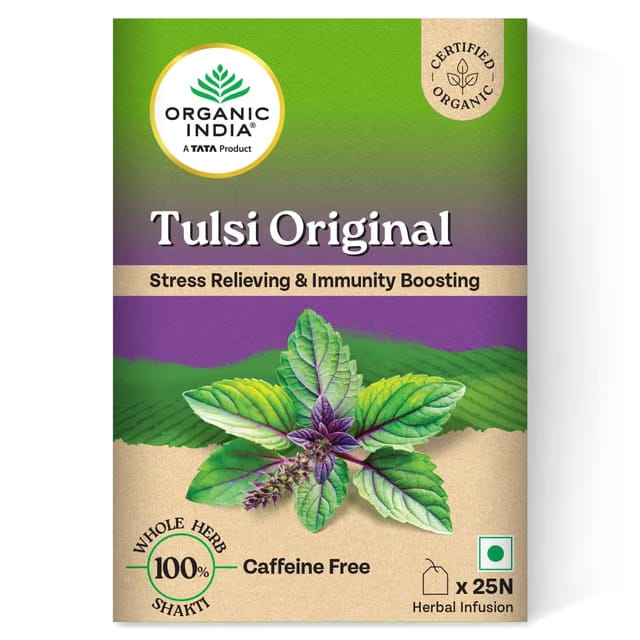 A TATA Product - Organic India Tulsi Original - 25 Tea Bags, Caffeine-Free Herbal Tea with Tulsi, Natural Detoxifier