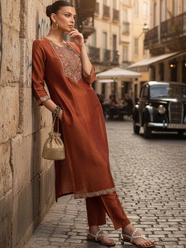 Women Embroidered Sequinned Kurta