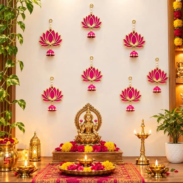 Acrylic Lotus Hanging Decoration Set of 6 Pink