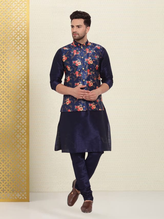 Men Regular Kurta & Churidar with Nehru Jacket Set