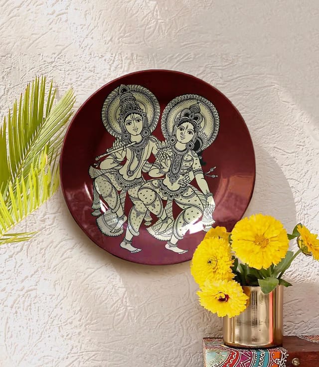 ® Kalamkari Art Ceramic Decorative Wall Plate – 10 Inch Radha Krishna Design
