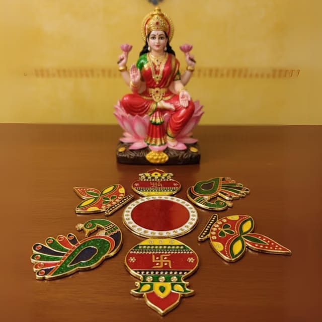 Poojnam 7-Pc Ready Rangoli Set for Diwali Home Decoration and Gifting |Ethnic Home Entrace & Table Decor