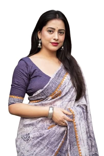 Women's Chanderi Cotton Batik Print Saree with Unstitched Blouse Piece