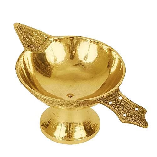 JSV Brass Single Aarti Small Diya Arti Diya Oil Lamp Puja Deepak for Pooja 4-inch Length for Home/Office/Shop Aarti