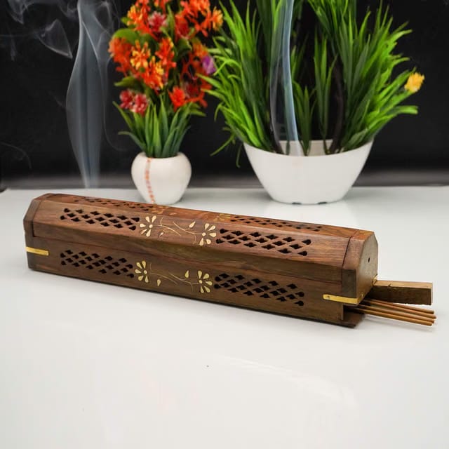 Naayaab Craft Wooden Agarbatti Incense Stick Box Holder Dhoop Stand Ash Catcher - for Medium Size - Agarbatti