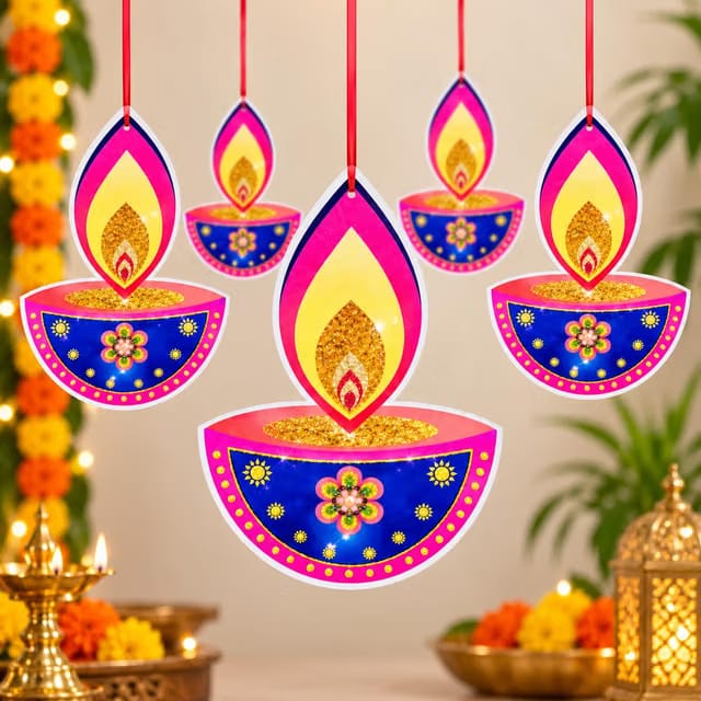 Paper Hanging Deepak for Diwali Decoration Set of 10 Pcs Diyas and Lights Toran Deepawali Home Decor Festive Hanging