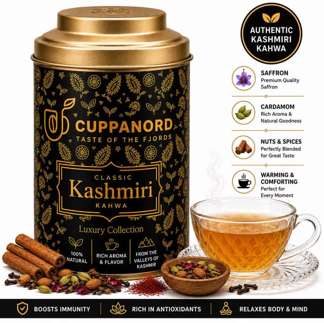 Cuppanord Premium Kashmiri Kahwa|Saffron|Immunity Booster|Wellness|Weight|Stress Relief Unflavoured Green Tea Tin
