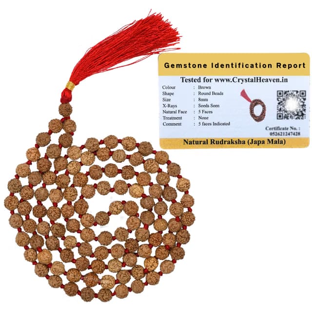 Crystal Heaven Rudraksha Mala For Men, 108 Beads Original Panchmukhi Rudraksha Japa Mala