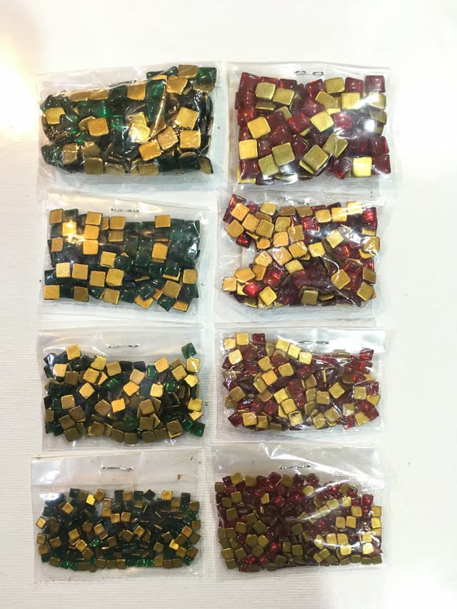 Square Tanjore Painting Kundan Stones Set (3mm-6mm, Multicolor)-100 Stones per Size and Colour in a Pack