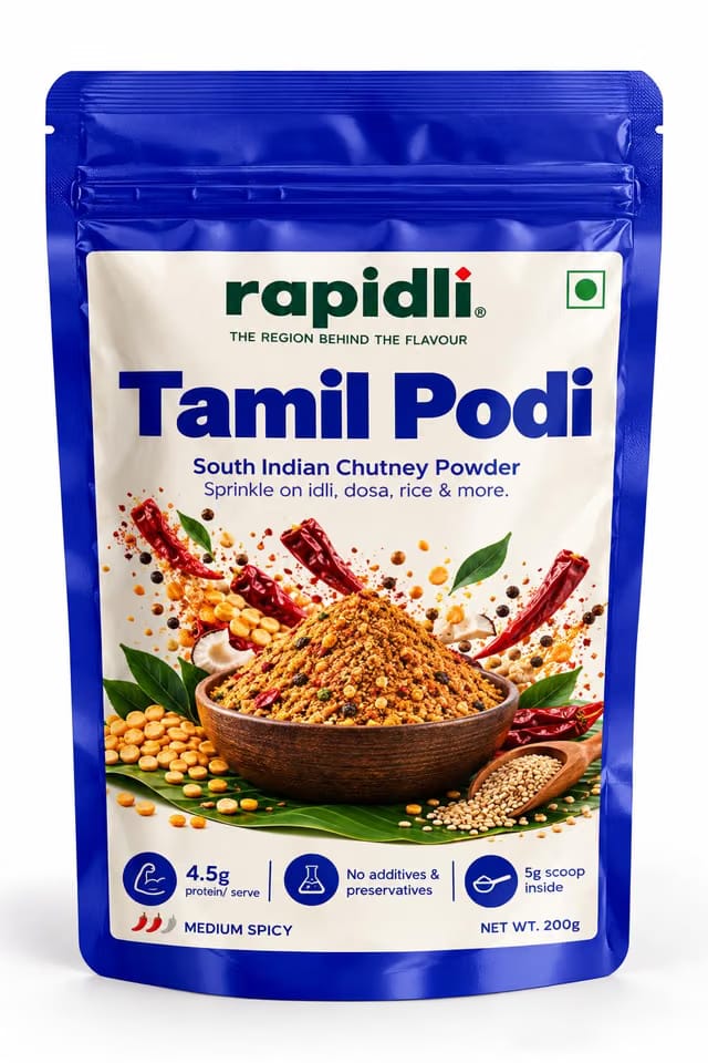 Rapidli Tamil Podi, Idli Gunpowder, South Indian Chutney Powder with Roasted Dal and Sesame, Medium Spicy