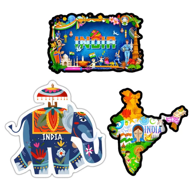 Decorative Colourful Map of India, Bright Indian Culture & Maharaja's Elephant Design