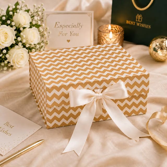1 Piece Collapsible Gift Box with Ribbon, Premium Decorative Gift Box for Diwali Festive Gifting, Gift Hamper, Birthday