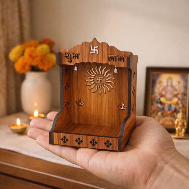 Handcrafted Small Wooden Temple for Home Puja