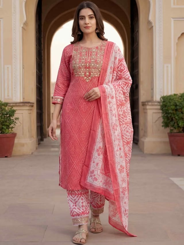 Women Ethnic Motifs Printed Regular Thread Work Kurta with Trousers & With Dupatta