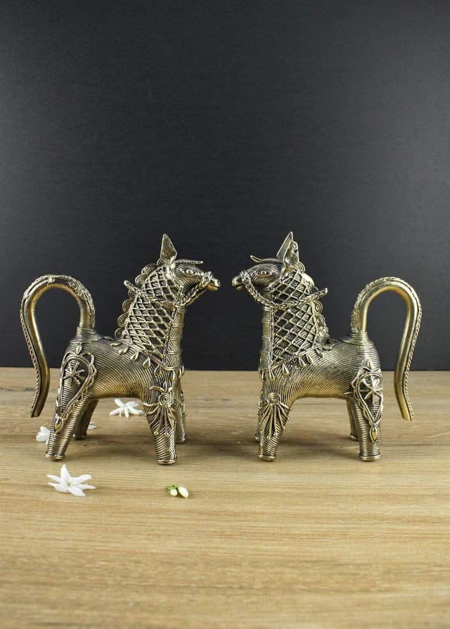 Vintage Gulley Dhokra Brass Bankura Horse I Home Decor I Interior I Handcrafted I Handmade I Artwork - Set of 2
