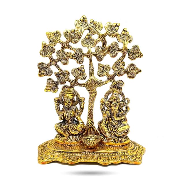 Diya Laxmi Ganesh Under Wishing Tree in Gold Polish