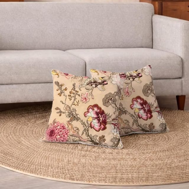 Vintage Floral Botanical Cushion Covers Premium Cotton Decorative Throw Pillow Covers Traditional Jaipuri Print Design