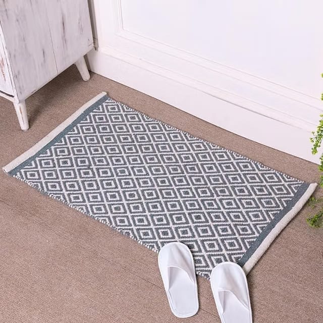 Checkered Handwoven Reversible Pure Cotton Floor mat|Entrance Mat|Doormat|Boho Design Doormat for Home