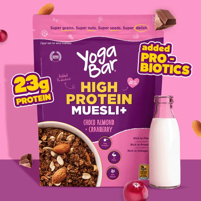 Yoga Bar 23g High Protein Muesli Choco Almond & Cranberry, Added Probiotics, Fibre Rich
