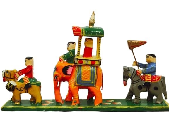 HAST SHILP Handmade Wooden Elephant Barat Golu Doll Green (11 cm x 3 cm x 11 cm)